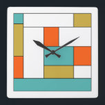 Relógio Quadrado Modo de Médio de Bloco de Cor Laranja Dourada Azul<br><div class="desc">Este fabuloso relógio moderno do século médio apresenta blocos de cores retangulares em azul-aqua,  ouro,  laranja,  branco e preto. Adicione diversão à sua parede!</div>