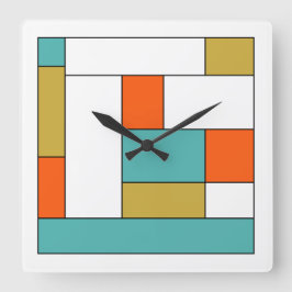 Relógio Quadrado Modo de Médio de Bloco de Cor Laranja Dourada Azul