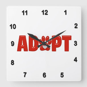 Relógio Quadrado Mola Animal de ADOPT Vermelho brilhante com coraçã