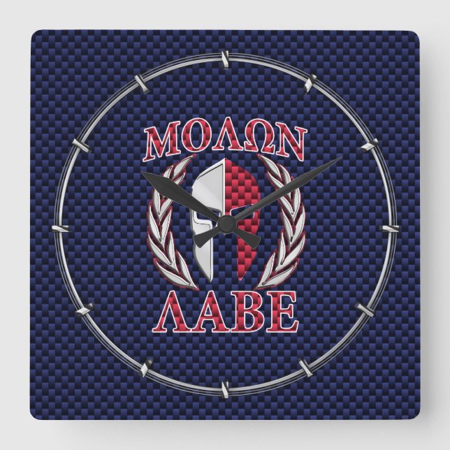 Relógio Quadrado Molon Labe Spartan Warrior Blue Carbon Fibra Impre (Frente)