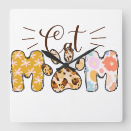 RELÓGIO QUADRADO MOM DE GATO COM PADRÃO CUTÂNEA DIZENDO