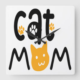 RELÓGIO QUADRADO MOM DE GATO PRETO E AMARELO DIZENDO