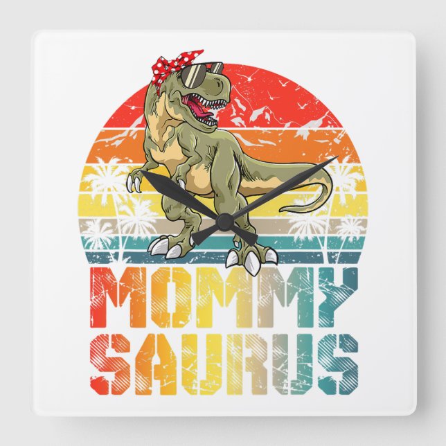 Relógio Quadrado Mommysaurus T Rex Dinosaur Mamãe Surus Mat (Frente)