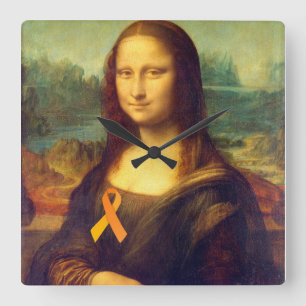 Relógio Quadrado Mona Lisa Com Fita Laranja