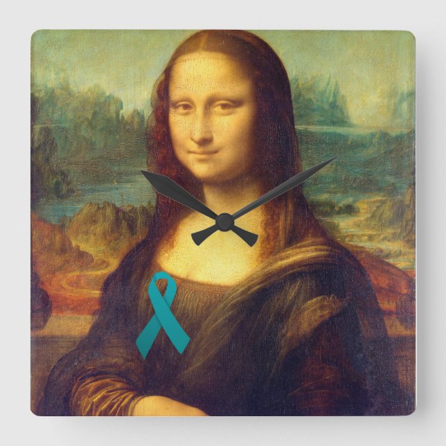 Relógio Quadrado Mona Lisa Com Fita Teal (Frente)