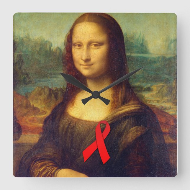 Relógio Quadrado Mona Lisa Red Ribbon (Frente)