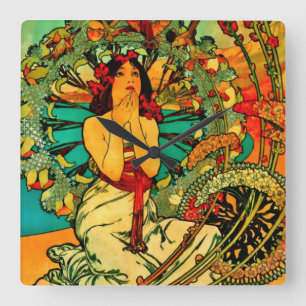 Relógio Quadrado Mônaco Monte Carlo Poster por Alphonse Mucha