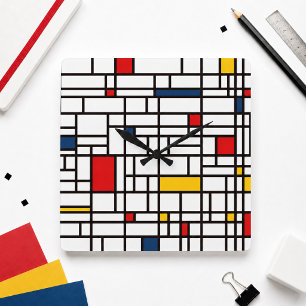 Relógio Quadrado Mondrian De Stijl