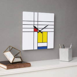Relógio Quadrado Mondrian II Design de Arte Moderna Minimalista De