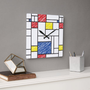 Relógio Quadrado Mondrian Rabiscos Minimalista Arte Moderna De Stij