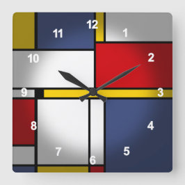 Relógio Quadrado Mondrian Style Modern Abstrato Art Design