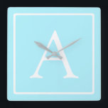 Relógio Quadrado Monograma Azul Céu Simples<br><div class="desc">Obrigado pela sua compra!</div>