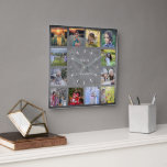 Relógio Quadrado Monograma de colagem de fotos da família de chalkb<br><div class="desc">Colagem de fotos da Família Personalizada no relógio de fundo do quadro de cálculo.
Adicione suas próprias fotos pessoais e seu nome para personalizar o relógio e você criará um relógio muito pessoal e exclusivo.</div>