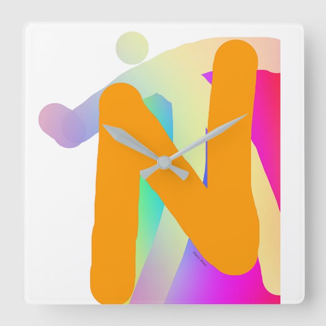 RELÓGIO QUADRADO MONOGRAMA DE LIBERDADE INICIAL N (Frente)