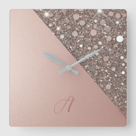 Relógio Quadrado Monograma Elegante em Rosa Dourado
