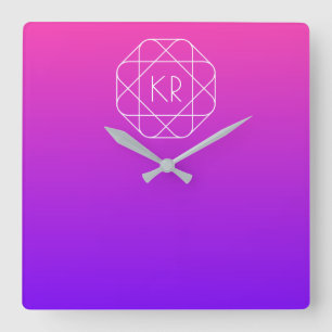 Relógio Quadrado Monograma Geométrico Legal Violeta Roxo Magenta
