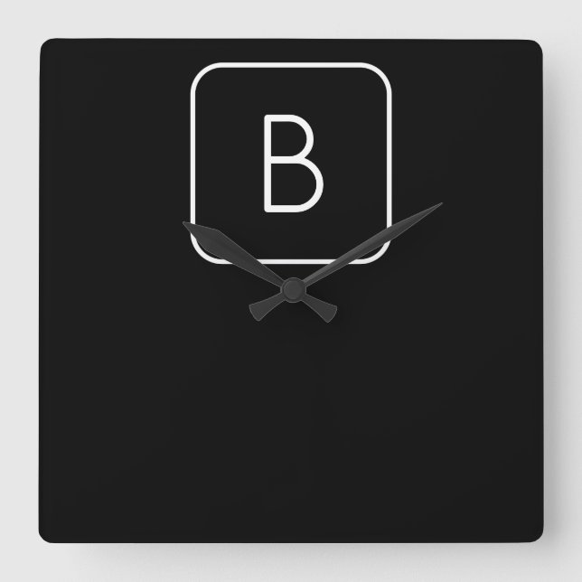 Relógio Quadrado Monograma inicial denominado moderno | branco & (Frente)