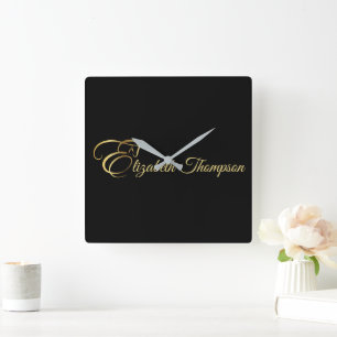 Relógio Quadrado Monograma - Letra E Cavalo em ouro