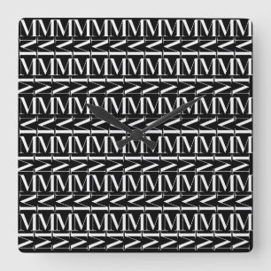 Relógio Quadrado Monograma - Letra Inicial M