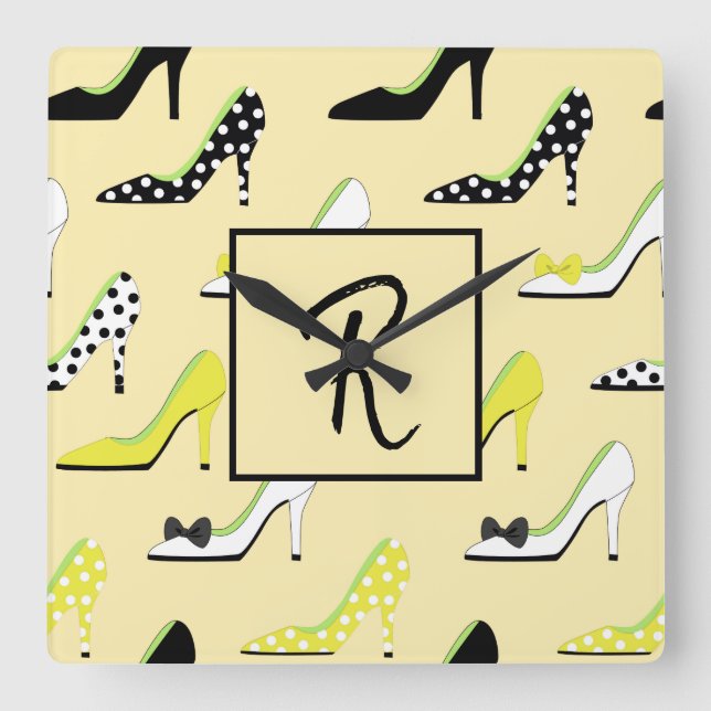 Relógio Quadrado Monograma Na moda Amarelo Alto Salto (Frente)