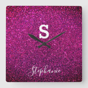 Relógio Quadrado Monograma Nome inicial Tendência de brilho rosa p