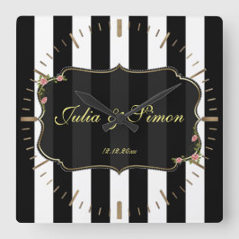 Relógio Quadrado Monograma personalizado do Design de Ouro de de de