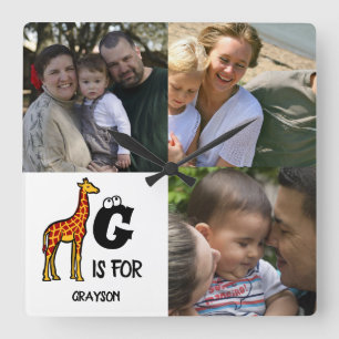 Relógio Quadrado Monograma personalizado G para girafas girafas gir