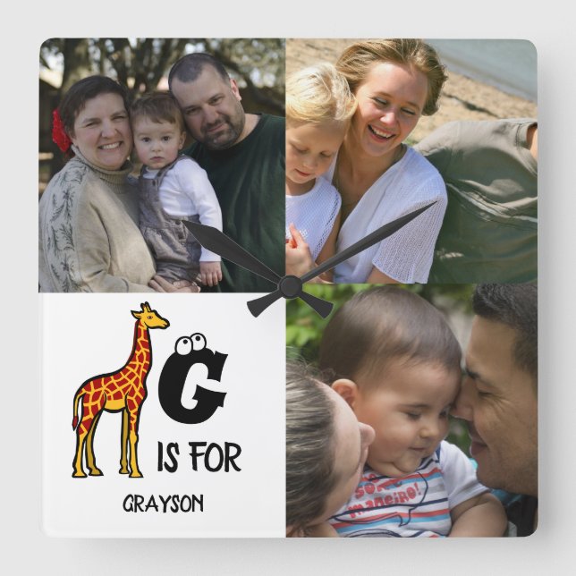 Relógio Quadrado Monograma personalizado G para girafas girafas gir (Frente)