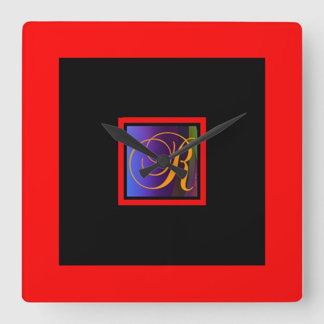 RELÓGIO QUADRADO MONOGRAMA R INICIAL (Frente)