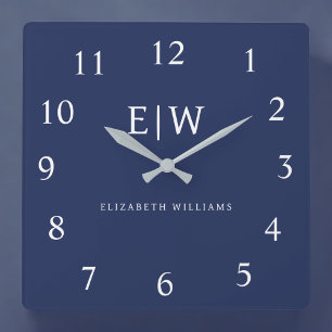 Relógio Quadrado Monograma Simples Profissional Elegante Minimalist