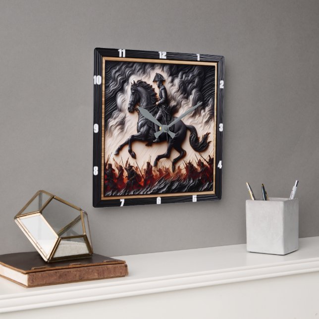 Relógio Quadrado Montagem de Cavalaria Napoleônica Dashing (Escritório)