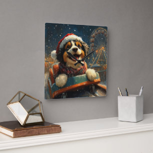 Relógio Quadrado Montanha-russa de cachorro Bernedoodle Natal