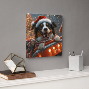 Relógio Quadrado Montanha-russa de Cachorro Border Collie Natal