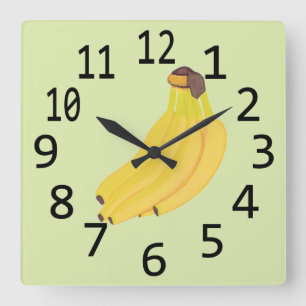 Relógio Quadrado Monte de Bananas pintando grandes números negros