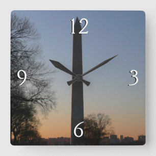 Relógio Quadrado Monumento a Washington ao Pôr do Sol em DC