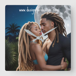 Relógio Quadrado Moonlight Couple  – Romantic Digital Art 