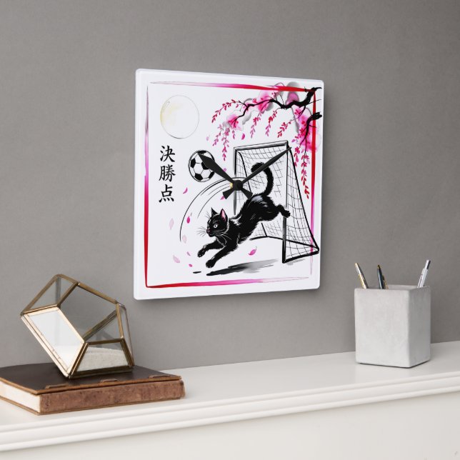 Relógio Quadrado Moonlit Cherry Blossom Cat Soccer For Japanese Hom (Escritório)