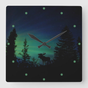 Relógio Quadrado Moose Silhouette in the Twilght