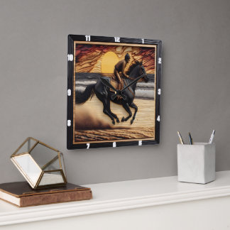 Relógio Quadrado Morgan Sand Race: Madeira queimada Artesanato