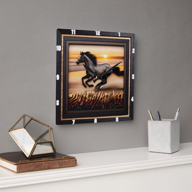 Relógio Quadrado Morgan Wave Chase: Efeito Texturado da Madeira (Escritório)