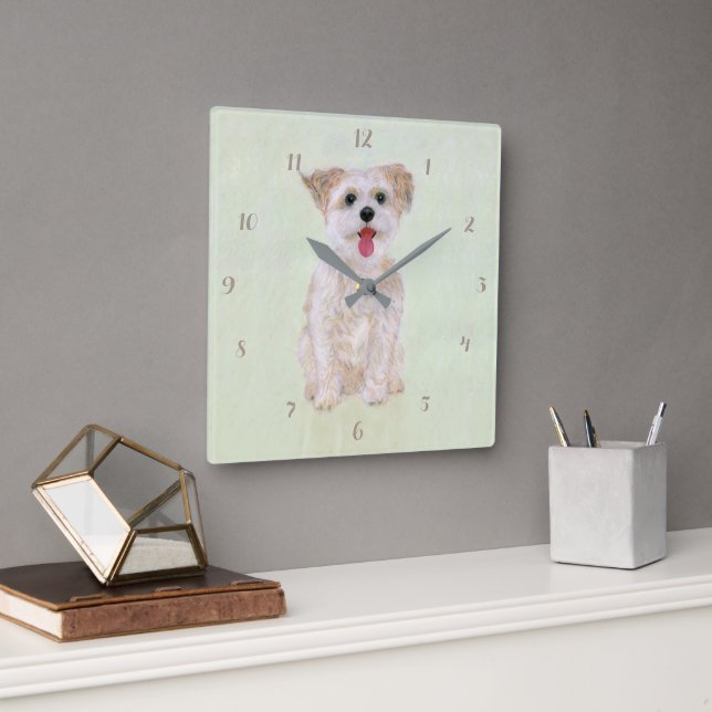 Relógio Quadrado Morkie Dog Square Acrylic Wall Clock com Dígitos (Escritório)