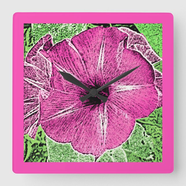 Relógio Quadrado Morning Glory Block Impressão - fuchsia rosa (Frente)