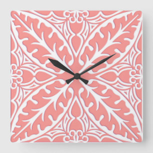 Relógio Quadrado Moroccan tiles - coral pink and white
