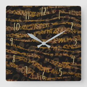 Relógio Quadrado Mosaico Chic Elegante Safari Glam Estampa Jungle