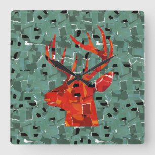Relógio Quadrado Mosaico da silhueta do veado
