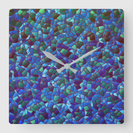 Relógio Quadrado Mosaico, de azul lilás fumado ou salgado e verde