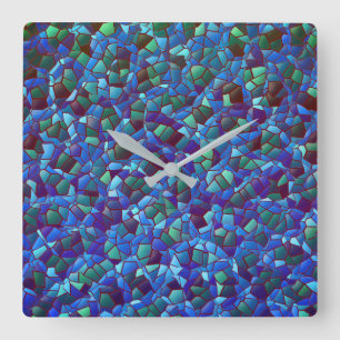 Relógio Quadrado Mosaico, de azul lilás fumado ou salgado e verde