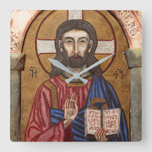 Relógio Quadrado Mosaico de Jesus Antigo