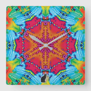 Relógio Quadrado Mosaico de Pontos Kaleidoscópio
