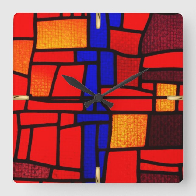 Relógio Quadrado Mosaico de Vidro Mantido (Frente)
